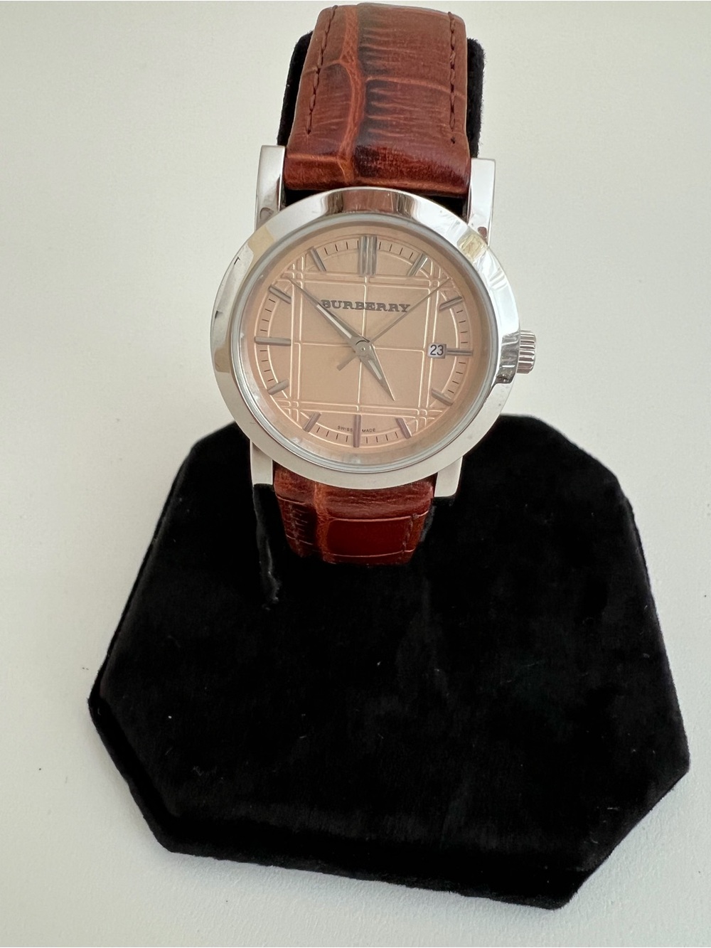 Burberry Women’s Brown Leather Strap Silver-Tone Case Watch